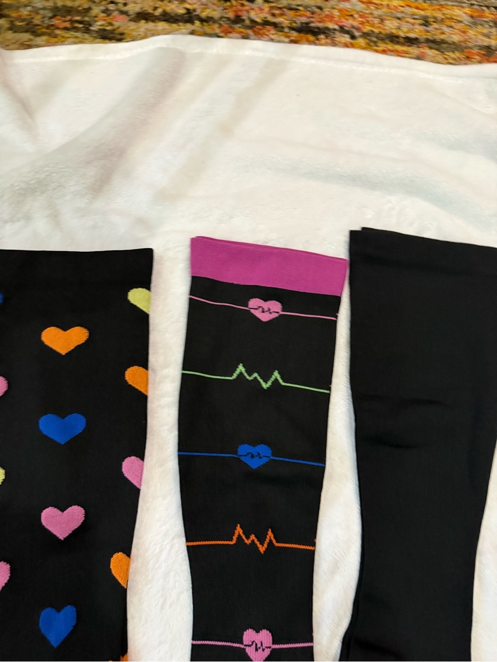 Black Compression Socks with Multicolor Hearts & EKG Stripe - Pack of 3 - Picture 5 of 6